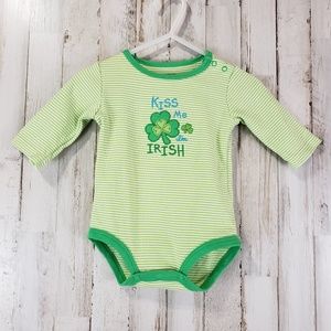 Carter's Boys Girls Bodysuit 3 Mths Green Striped St Patricks Day Kiss Me Z15